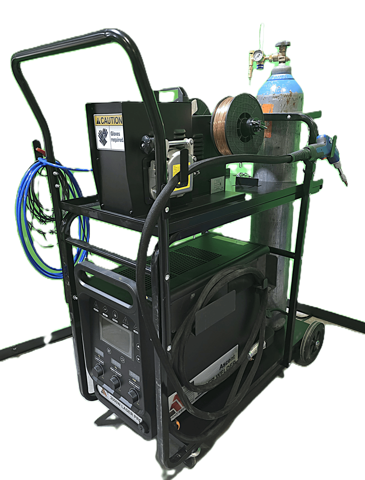 Ascent 2000W refrigeration handheld fiber laser welder — full cart view