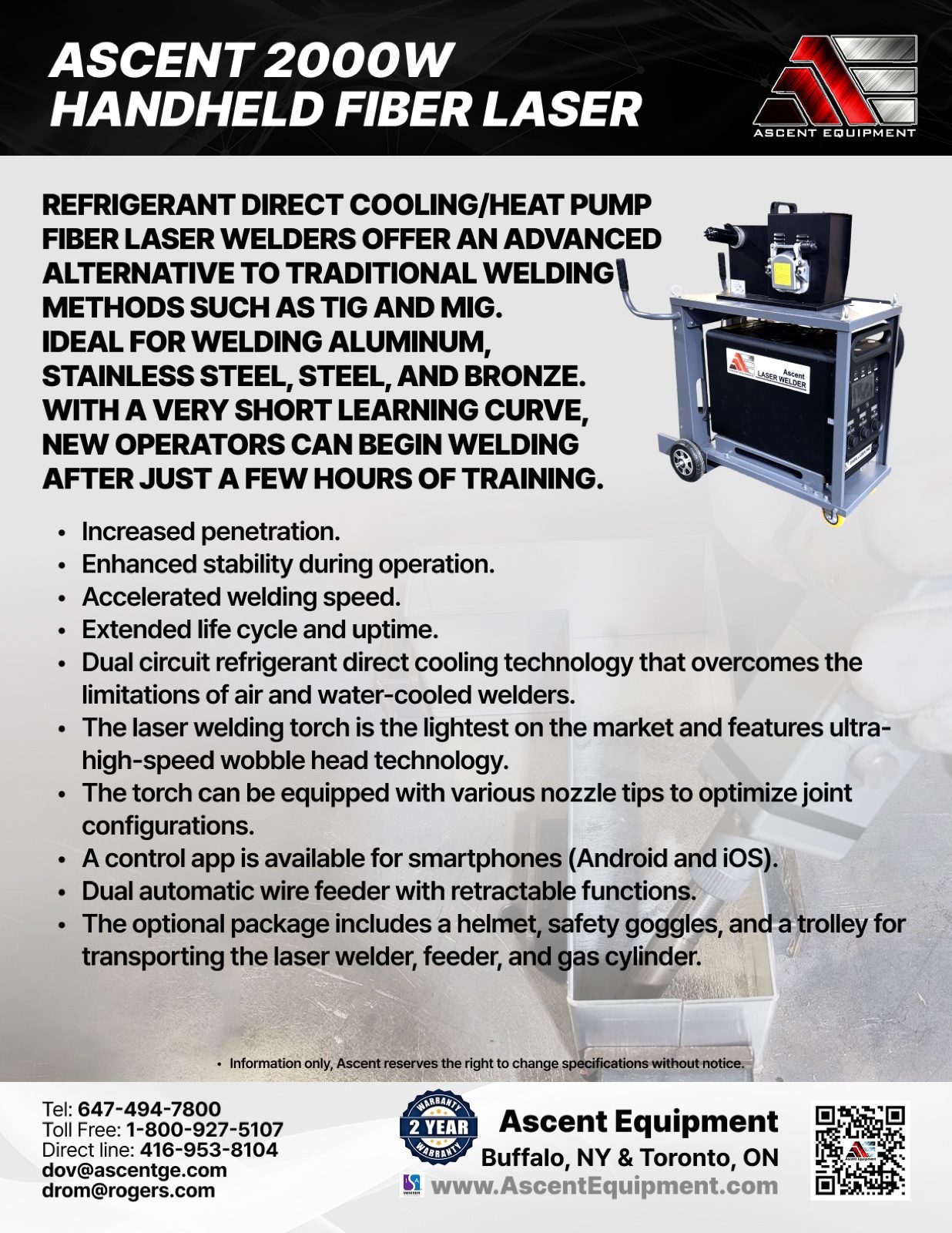 Ascent handheld fiber laser welder — front view