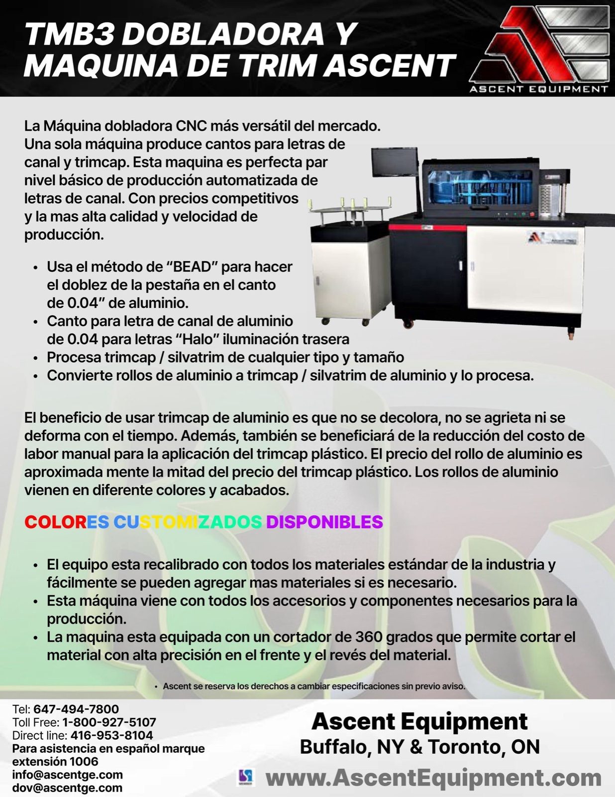 Ascent TMB3 spec sheet — page 1